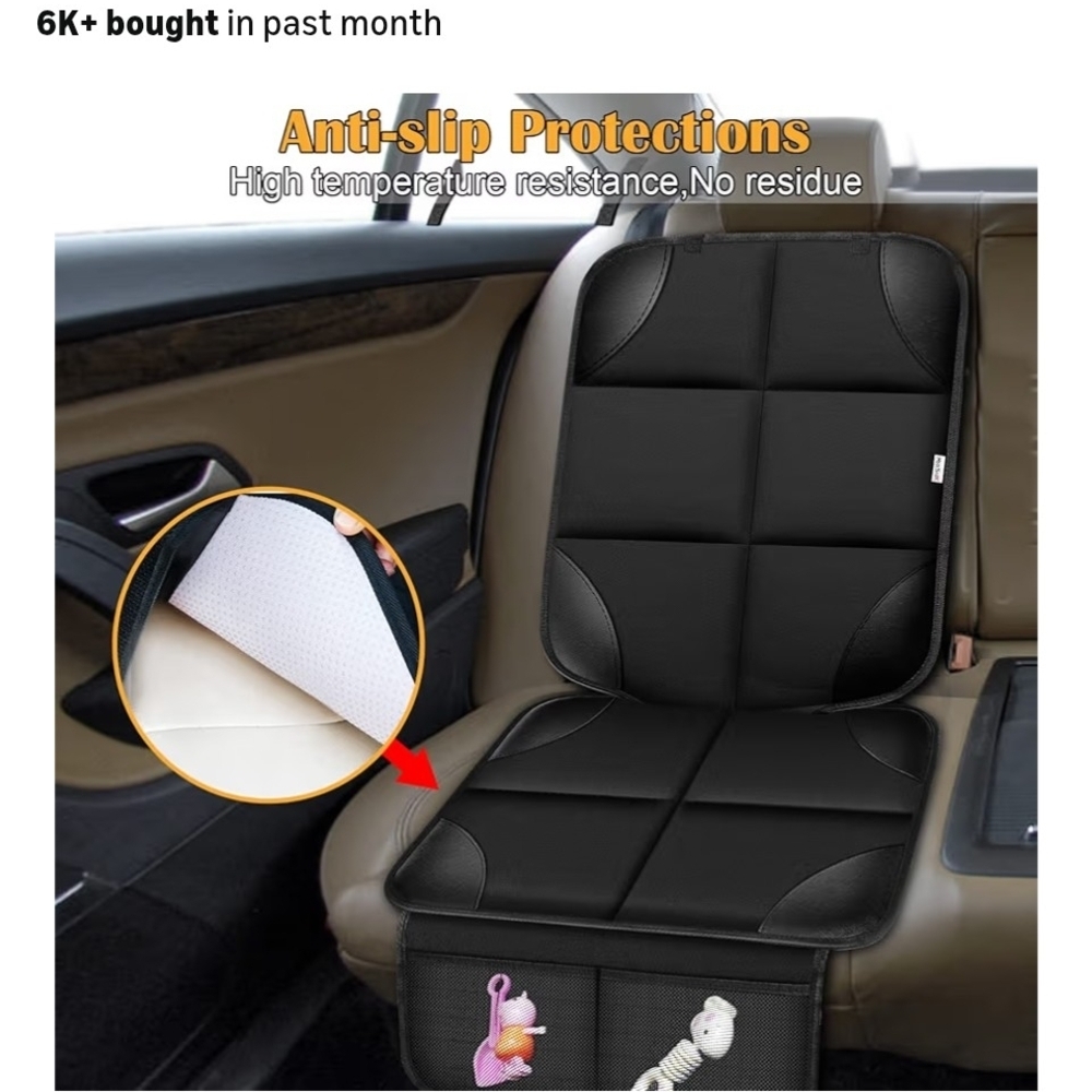 Universal Black Car Seat Cushion Protector with Storage